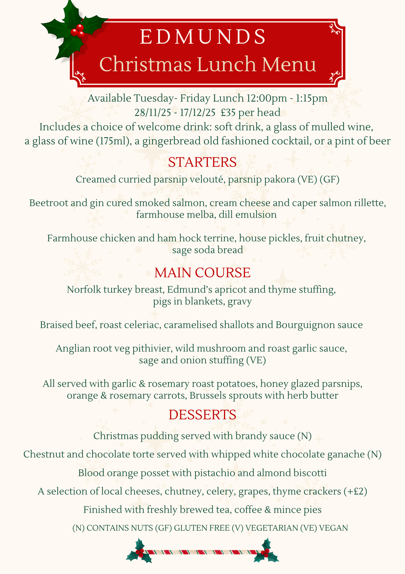 Christmas Lunch Menu